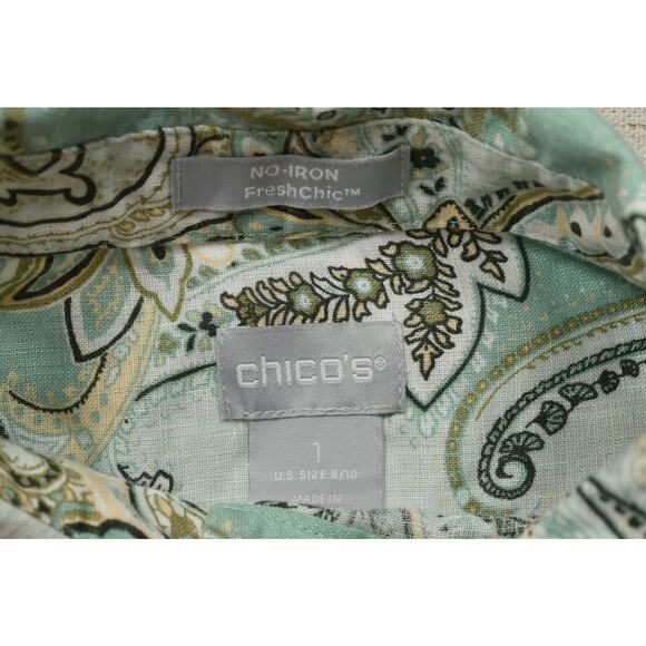 Chico's No-Iron FreshChic Paisley Linen Top Regular Size 1 (8/10) Button Up - Picture 8 of 8
